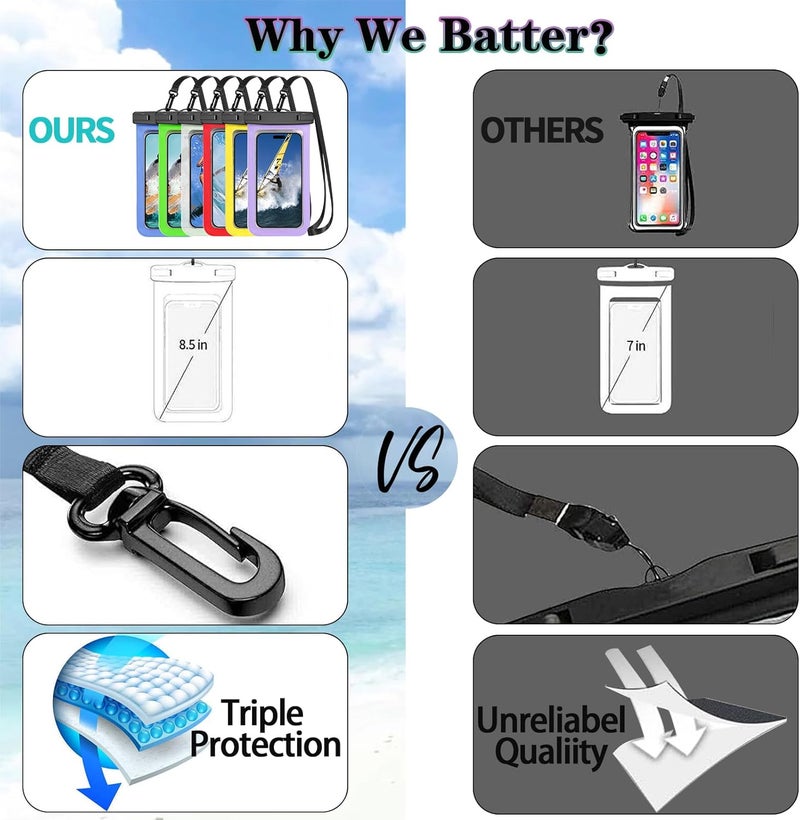Famoby Up to 8.3" 4 Pack Multicolor Universal Waterproof Phone Pouch, Large Phone Waterproof Case Dry Bag,Protection Level: IP68,Outdoor Sports for Apple iPhone,Samsung,and More,White,Blue,Red,Purple - Image 3